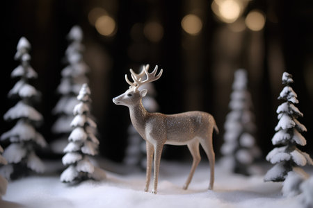 Christmas and New Year holidays background. Christmas deer in the snow.の素材