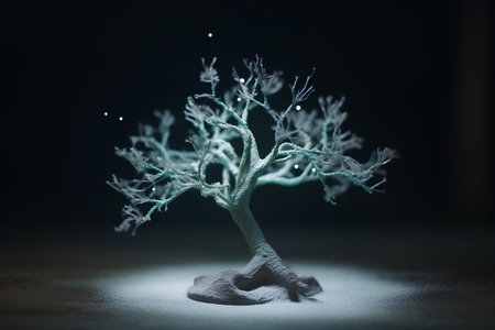 Winter tree in snow. Christmas and New Year concept. 3D Renderingの素材