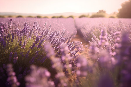Lavender field in Provence, France. Beautiful lavender field at sunset.の素材