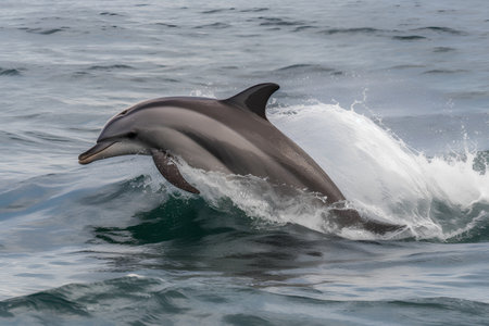Dolphins jumping out of the water in the Atlantic Ocean. Tenerife. Canary Islands. Spain.の素材