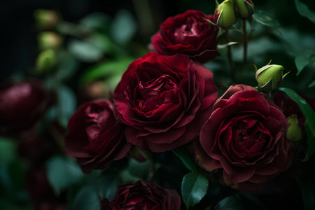 Beautiful red roses on a dark background. Selective focus. Toned.の素材