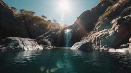 Waterfall in the mountains. 3d render. Computer digital image.の素材
