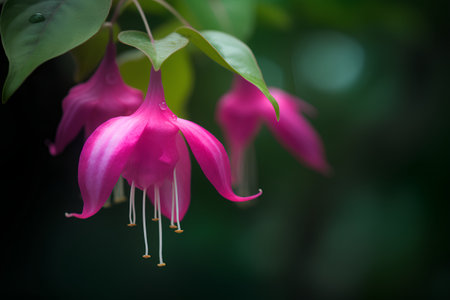 Fuchsia flower on a dark background. Shallow depth of field.の素材