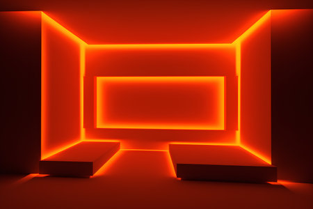 Abstract red background with glowing neon lights. 3d render illustration.の素材
