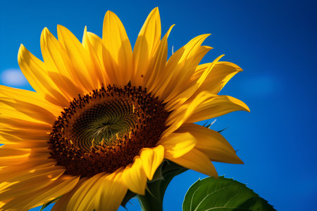 Sunflower on blue sky background. Sunflower blooming in the gardenの素材