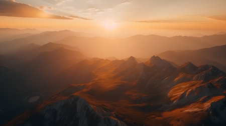 beautiful sunset in the mountains, 3d render, nature seriesの素材
