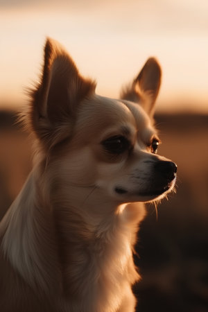 Chihuahua portrait in the sunset light. Shallow DOFの素材
