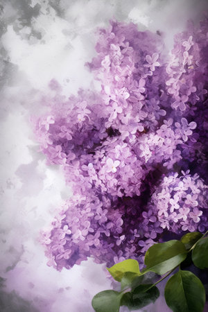 Purple lilac flowers on grunge background with copy space.の素材