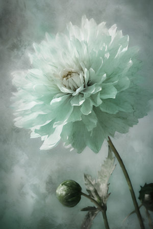 Colorful dahlia flower in vintage style on grunge backgroundの素材