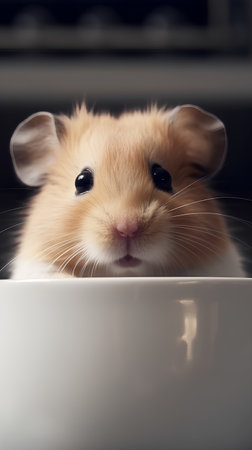 Hamster in a white bowl, close-up, shallow depth of fieldの素材