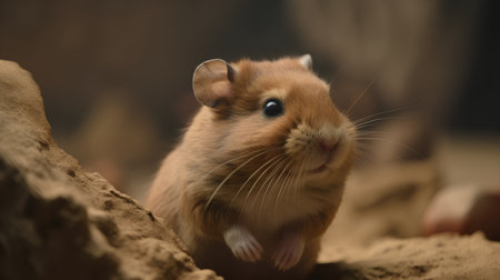 Hamster on the sand, close-up of a hamsterの素材