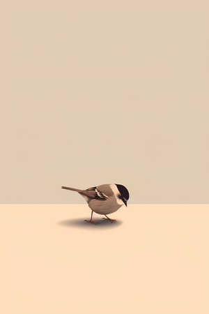 Sparrow on the wall. 3D rendering. Vintage style.の素材