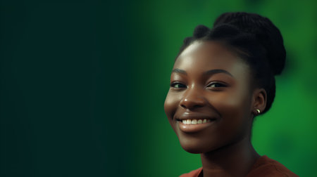 Portrait of a beautiful young african american woman on green backgroundの素材