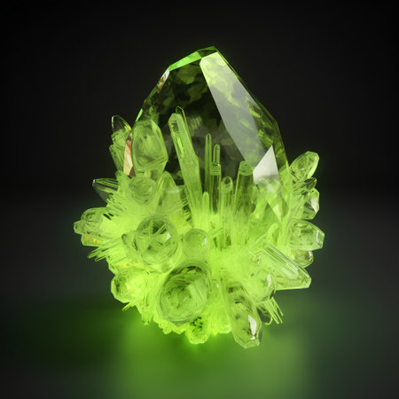 Transparent green tourmaline on black background. 3d illustrationの素材
