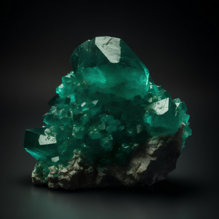 Emerald gemstone on black background. 3d render illustration.の素材