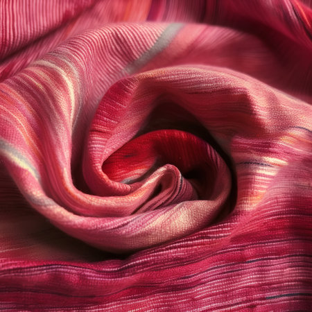 Texture, background, pattern, postcard, silk fabric of red and pink color, the fabric is wrinkled, the material allowing the light to pass through it so that the objects behind are clearly visible.の素材