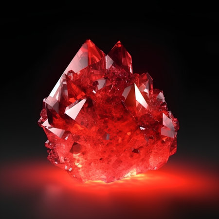 Gemstone on black background. 3d illustration. Red crystal.の素材
