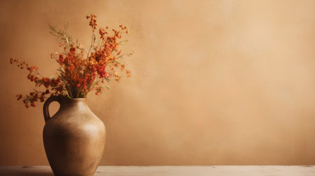 Bouquet of dry flowers in a vase on a wooden tableの素材