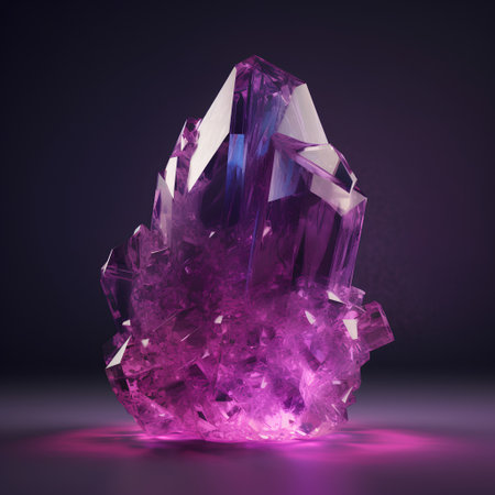 Purple crystal on a dark background. 3d rendering, 3d illustration.の素材