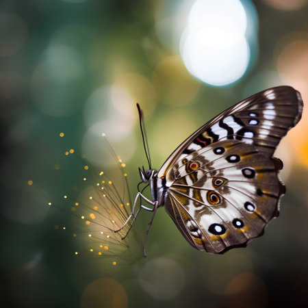Butterfly with dandelion seeds on bokeh backgroundの素材