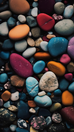 Colorful pebble stones background, closeup of photo.の素材