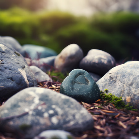 Pebbles on the ground in the forest. Zen concept backgroundの素材