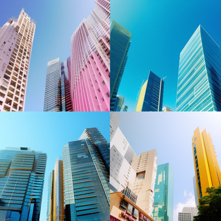 Collage of modern skyscrapers in the city. Business concept.の素材