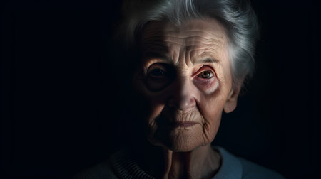 Portrait of an elderly woman on a dark background. Toned.の素材