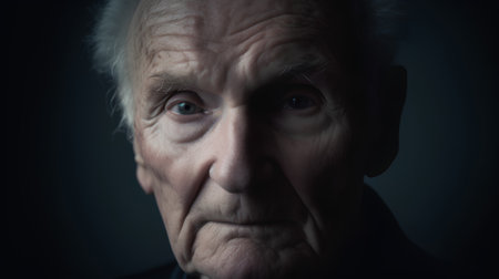 Portrait of an elderly man on a dark background. Toned.の素材