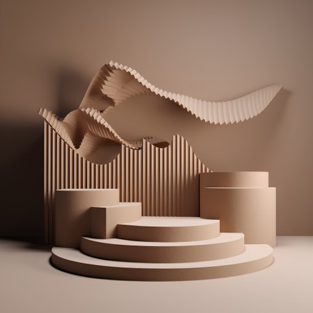 3d rendering of abstract geometric forms. Brown podium for show product.の素材