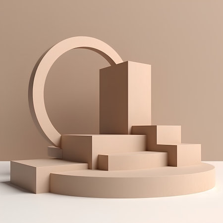 Abstract minimal scene with geometrical forms. Brown background. 3d renderの素材