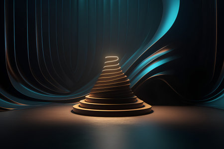 3d render, abstract background with podium and blue draperyの素材