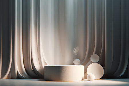 3d render, abstract background with podium for product presentation, minimal scene with curtain and shadowの素材