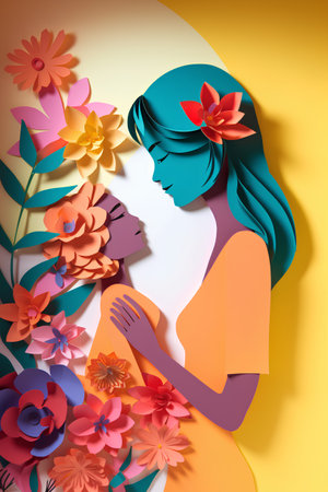 Beautiful woman with flowers in her hair. Paper cut style.の素材