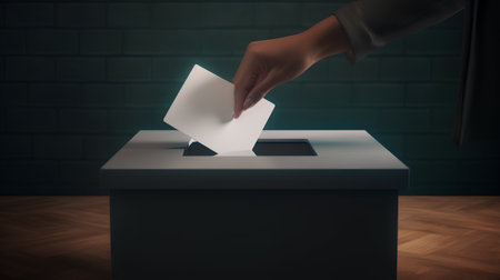 hand putting voting paper in a ballot box. 3d rendering.の素材
