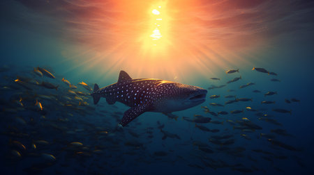 Whale shark swimming in the ocean. 3D rendering illustration.の素材