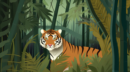 Tiger in the jungle. Vector illustration of a tiger in the forest.の素材