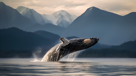 Humpback whale in Alaska, USA. This is a 3d render illustrationの素材