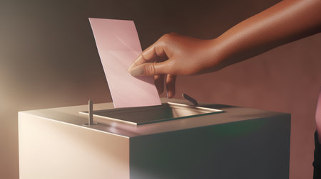 Woman's hand putting voting paper into a ballot box. 3D renderingの素材