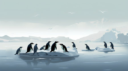 Group of penguins on an ice floe. Vector illustration.の素材