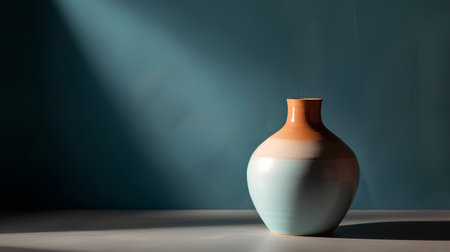 Ceramic vase with shadow on blue wall. 3d renderingの素材
