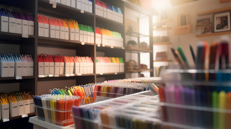 Row of colorful pencils in the office. 3d rendering.の素材
