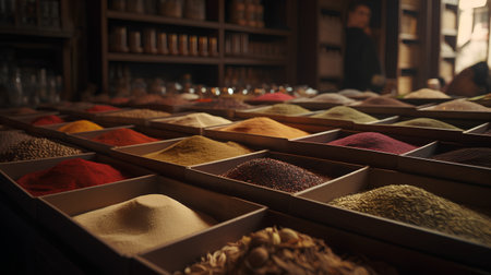 Spices on display at a spice bazaar in Istanbul, Turkeyの素材