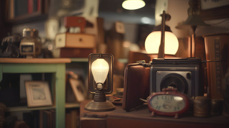 Vintage photo of antique objects in a shop. Retro style.の素材
