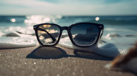 Sunglasses on the beach. Selective focus. nature.の素材