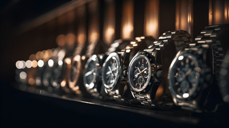 Luxury watches in the store. Selective focus. Shallow depth of field.の素材