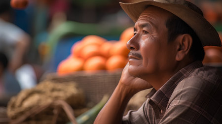 Portrait of a senior man selling fruits and vegetables at the market.の素材