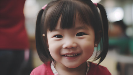 Portrait of cute asian little girl smiling and looking at cameraの素材