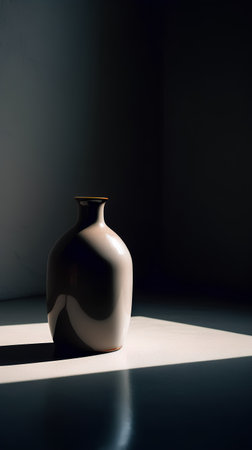 Empty ceramic vase on dark background. 3d render illustration.の素材