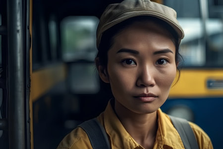 Portrait of a young female bus driver looking at the camera.の素材